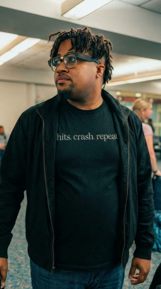 HITS, CRASH, REPEAT TEE BLACK
